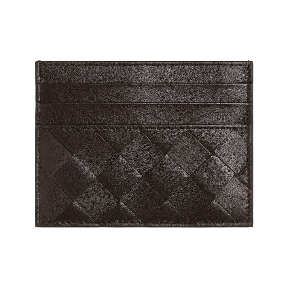 Bottega Veneta Intrecciato woven leather credit card case in dark brown