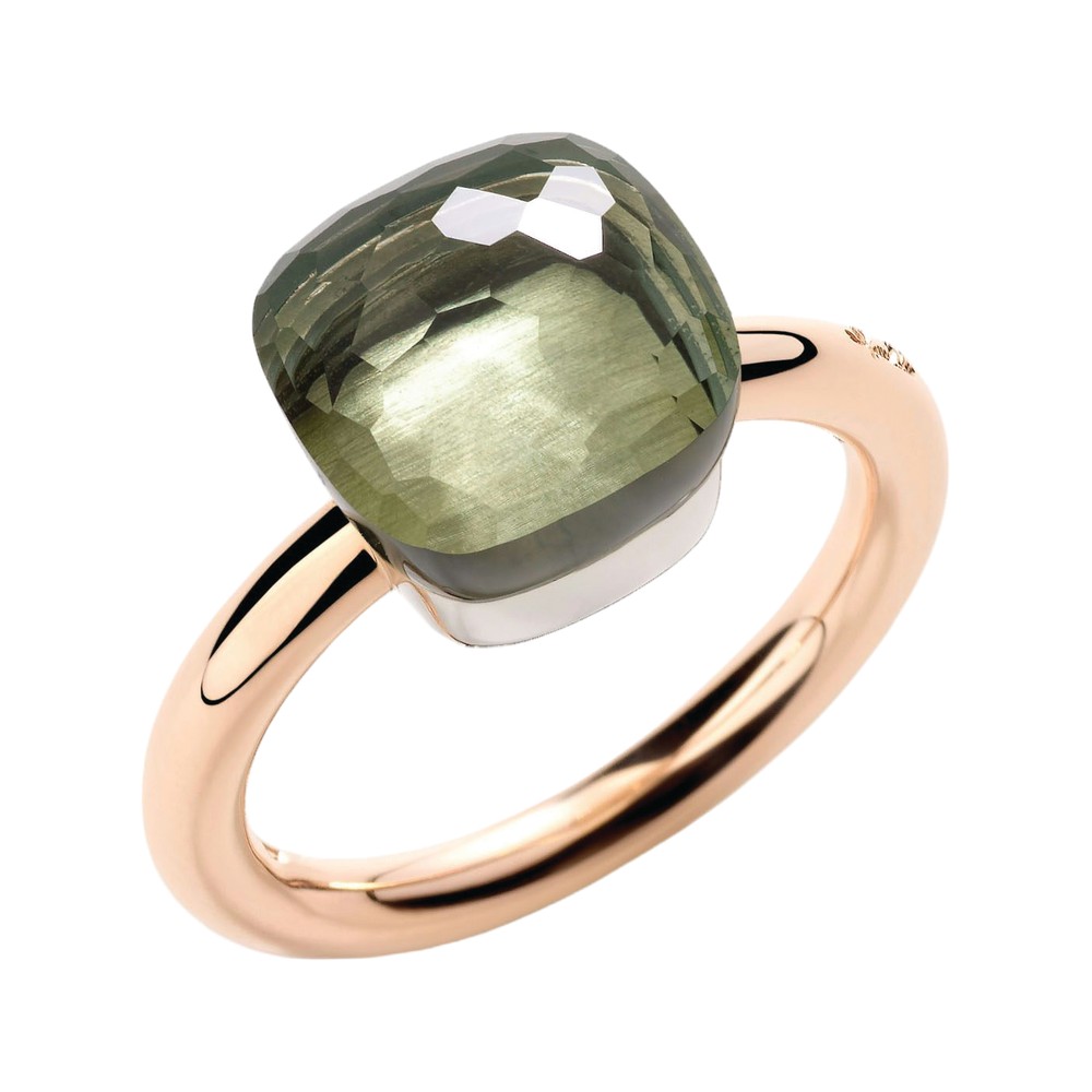 Pomellato Nudo Classic Ring in rose and white gold with a green prasiolite