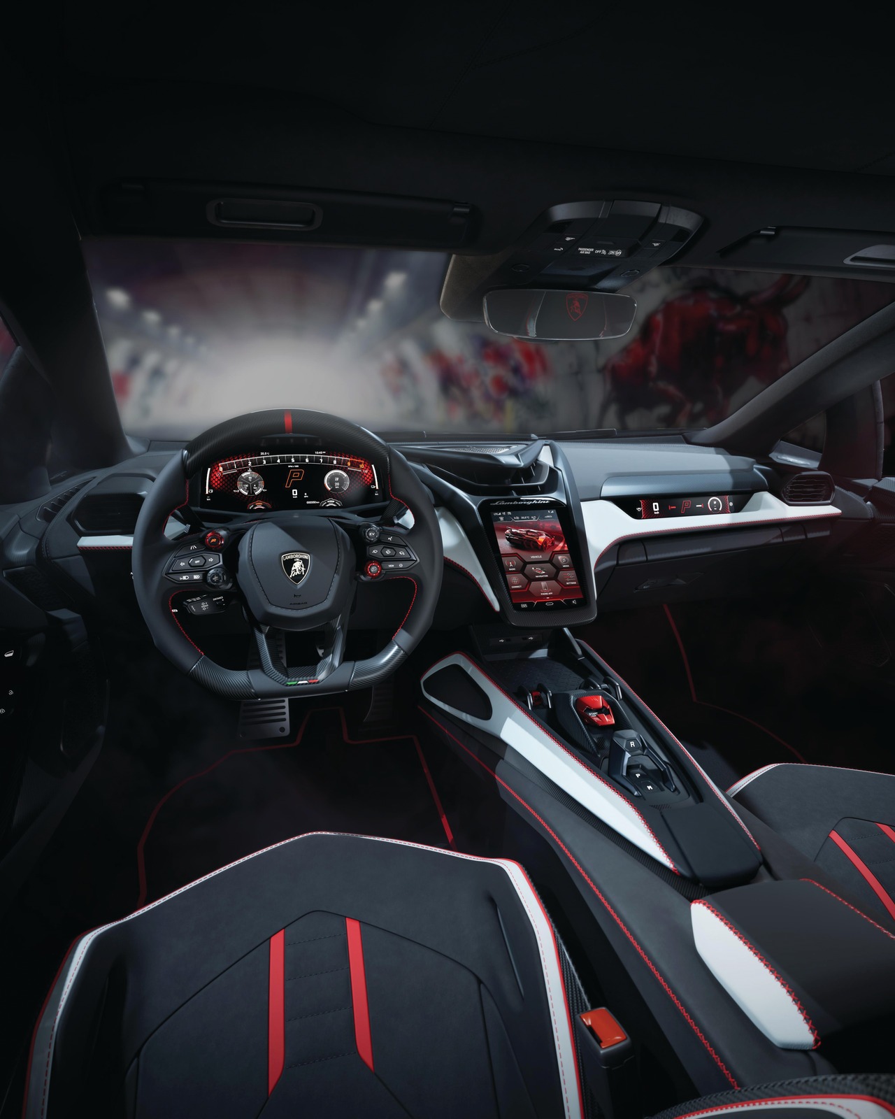 Lamborghini Revuelto SV interior cockpit Lamborghini Revuelto SV cockpit with carbon-shell Sport seats and steering wheel
